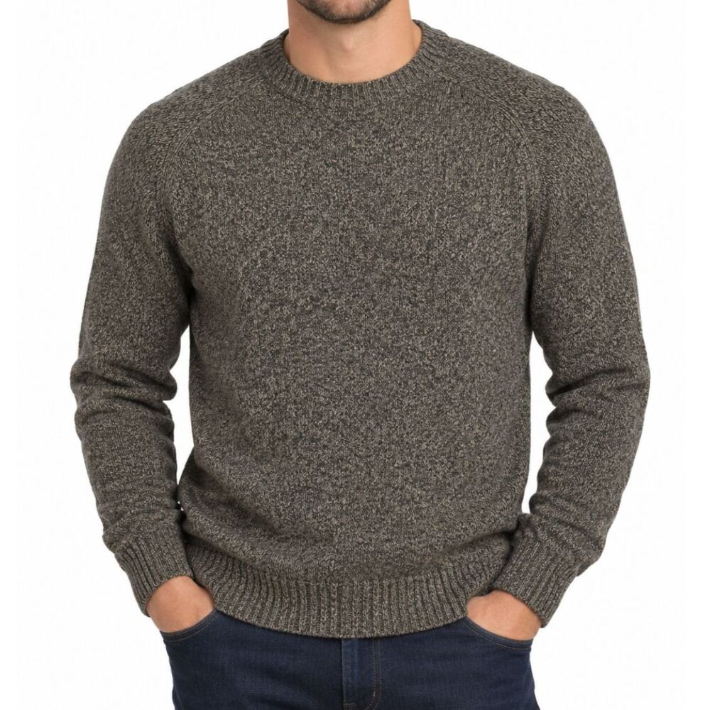 Croft & Barrow Mens Sweater Size M Medium Brown Marled Knit 100% Cotton Crewneck